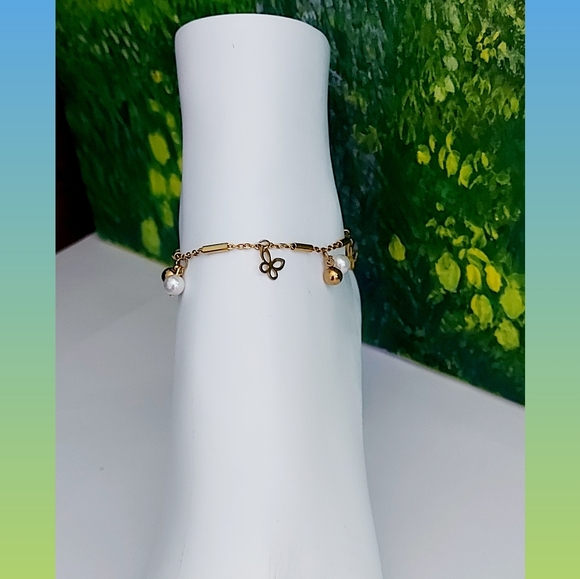 ANKLET WITH FRESH WATER PEARL ,24K GOLD PLATED - Picture 3 of 9